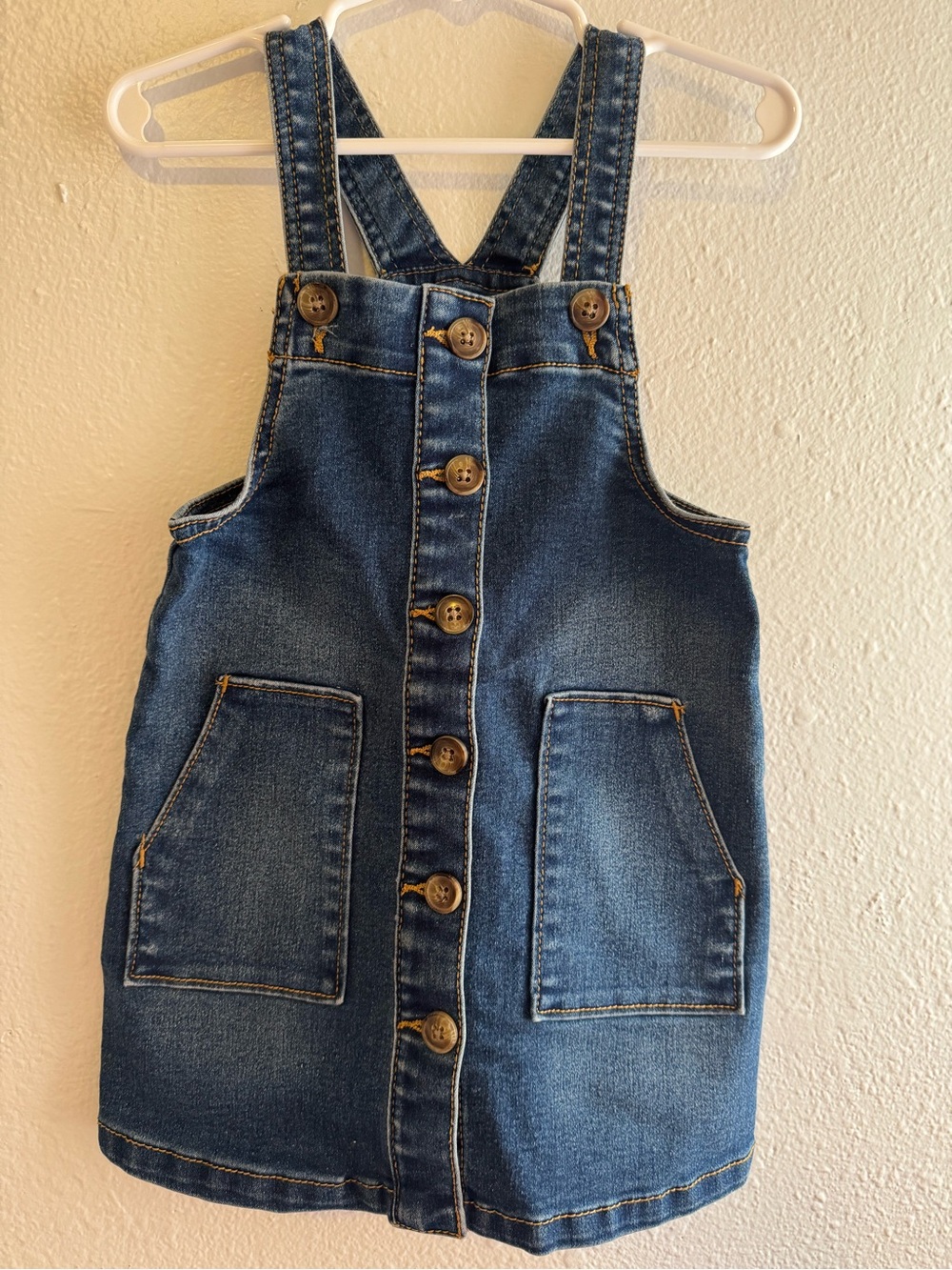 wonder nation Dark Blue Denim Button-Front Overall Dress